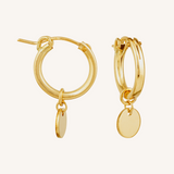 Engravable Circle Charm Hoops - Gold