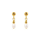 Ruby Pearl Drop Earrings in Gold