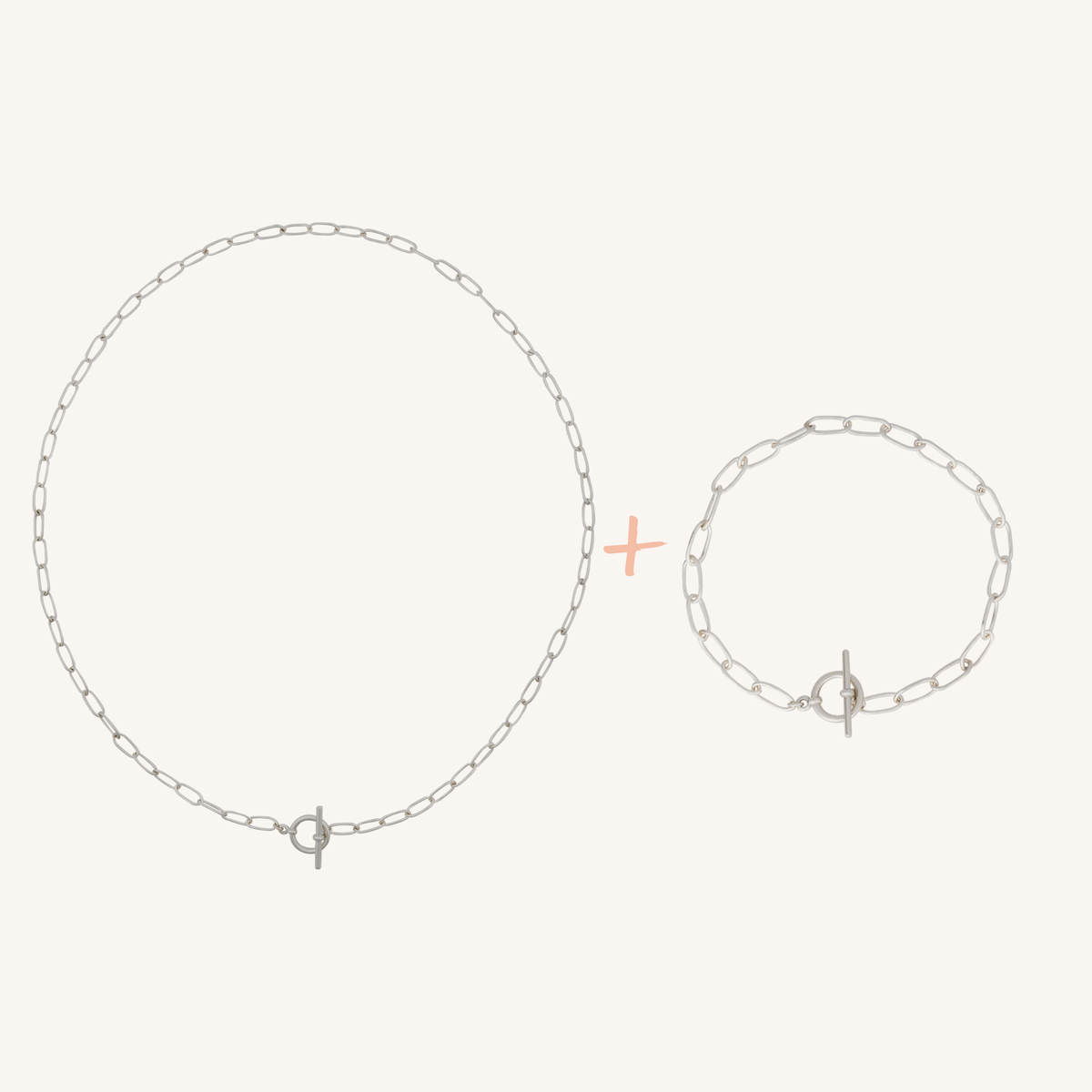 combo of the paperclip silver necklace and bracelet 