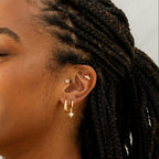 Model wearing Starry Night Barbell Earring in Gold.