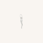 Chilli charm in silver on white background.
