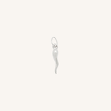 Chilli charm in silver on white background.