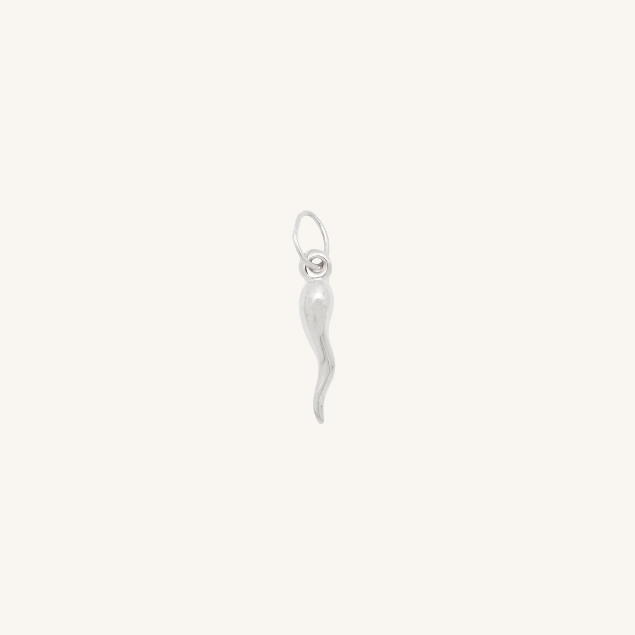Chilli charm in silver on white background.