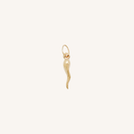 Chilli charm in gold on white background.