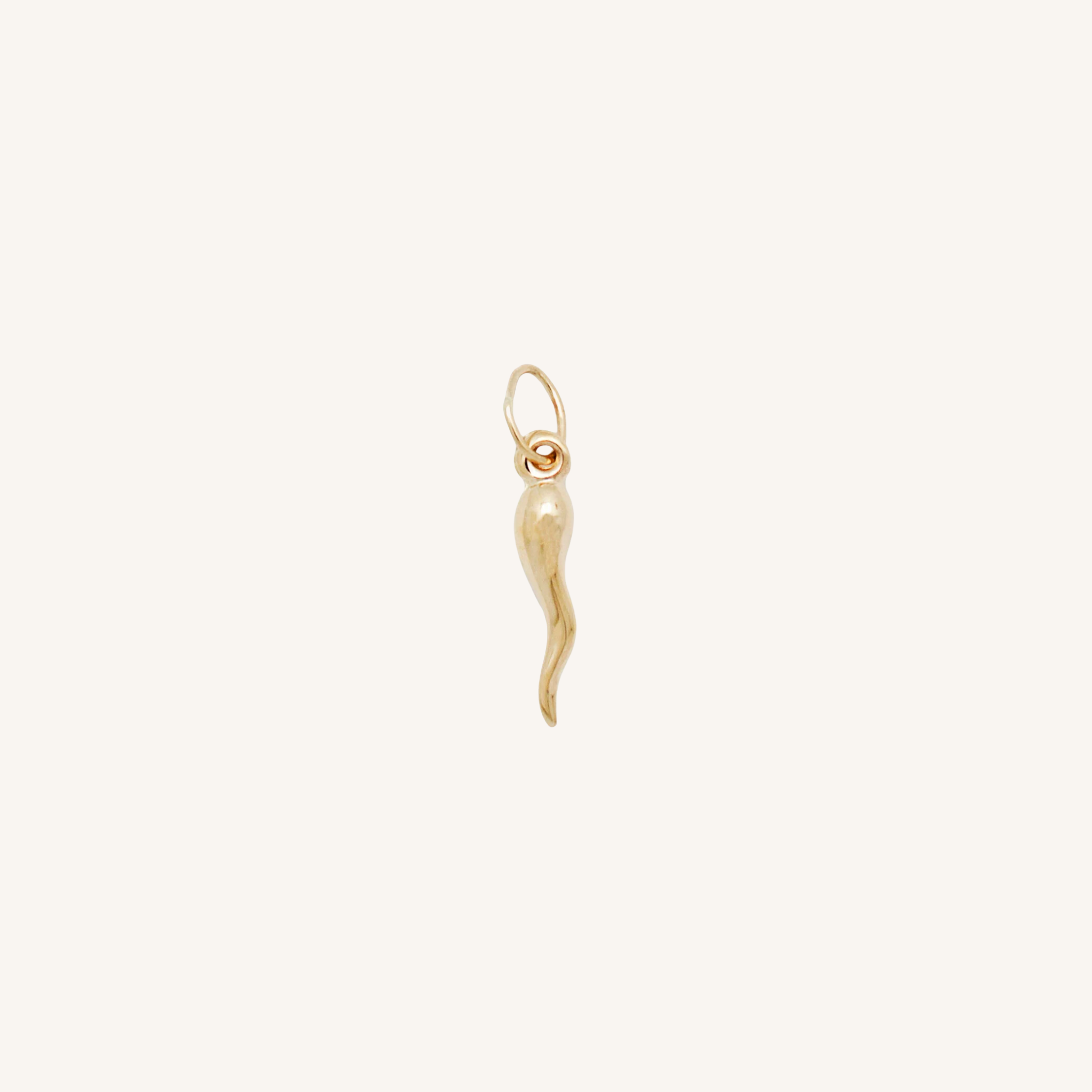Chilli charm in gold on white background.