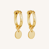 Engravable Circle Charm Hoops - Gold