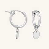 Engravable Circle Charm Hoops - Silver