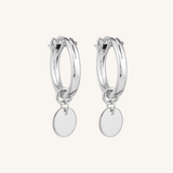 Engravable Circle Charm Hoops - Silver