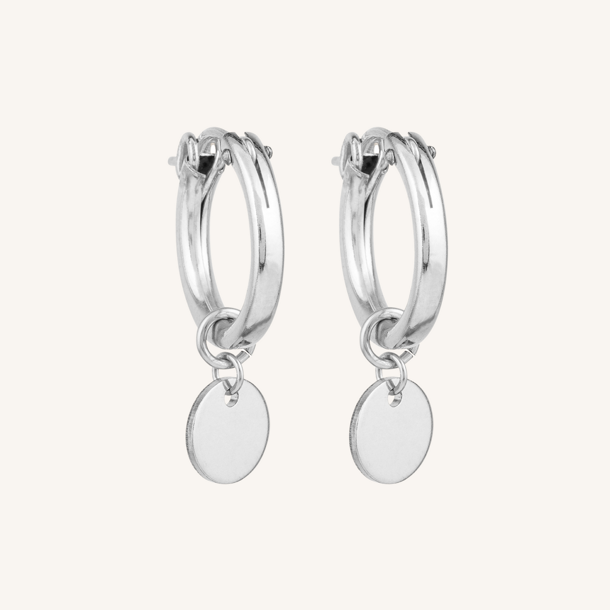 Engravable Circle Charm Hoops - Silver