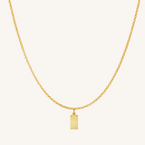 Engravable Rectangle Charm Necklace - Gold
