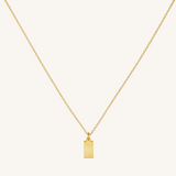 Engravable Rectangle Charm Necklace - Gold