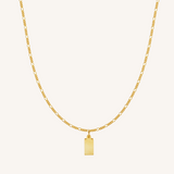 Engravable Rectangle Charm Necklace - Gold