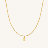 Engravable Rectangle Charm Necklace - Gold