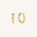 Gold twisted hoop earrings on a white background.