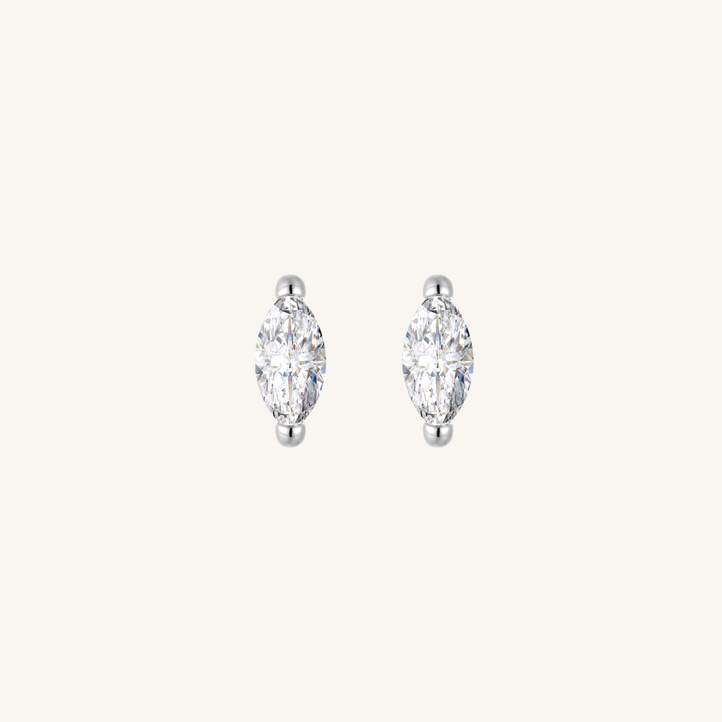 Marquis Flat Back Earrings Threaded Studs - 925 Sterling Silver