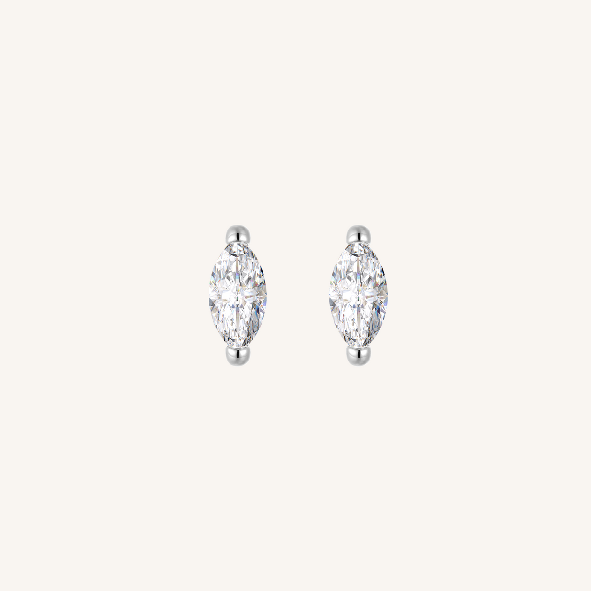 Marquis Flat Back Earrings Threaded Studs - 925 Sterling Silver