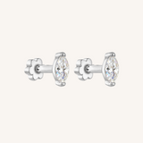 Marquis Flat Back Earrings – 925 Sterling Silver Threaded Studs