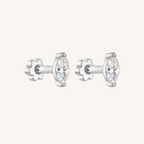 Marquis Flat Back Earrings Threaded Studs - 925 Sterling Silver
