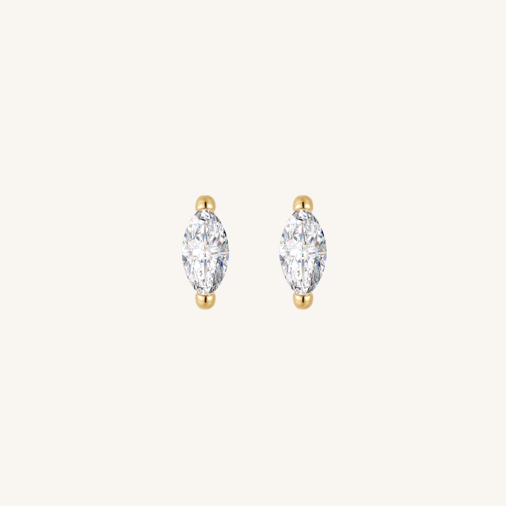 Marquis Flat Back Earrings Threaded Studs - 14k Gold Filled