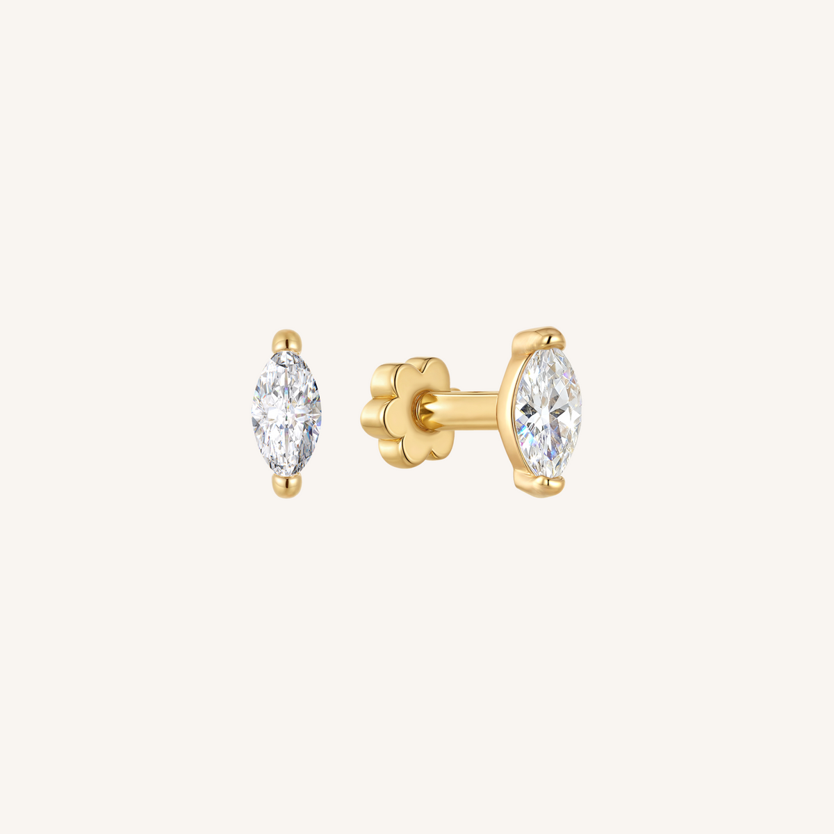 Marquis Flat Back Earrings Threaded Studs - 14k Gold Filled