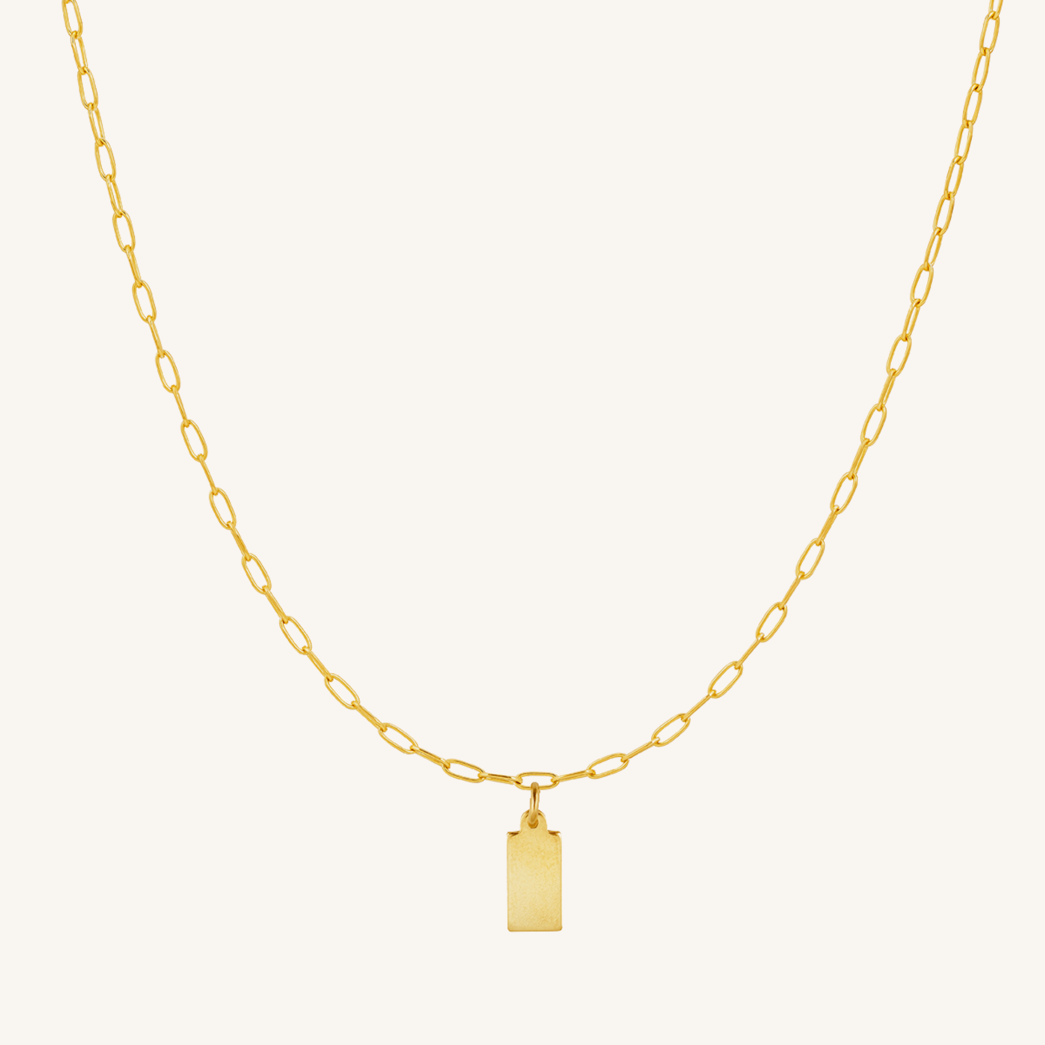 Engravable Rectangle Charm Necklace - Gold