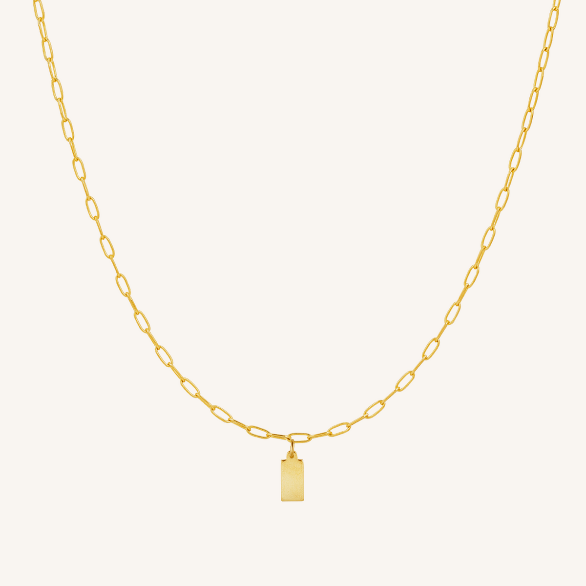 Engravable Rectangle Charm Necklace - Gold