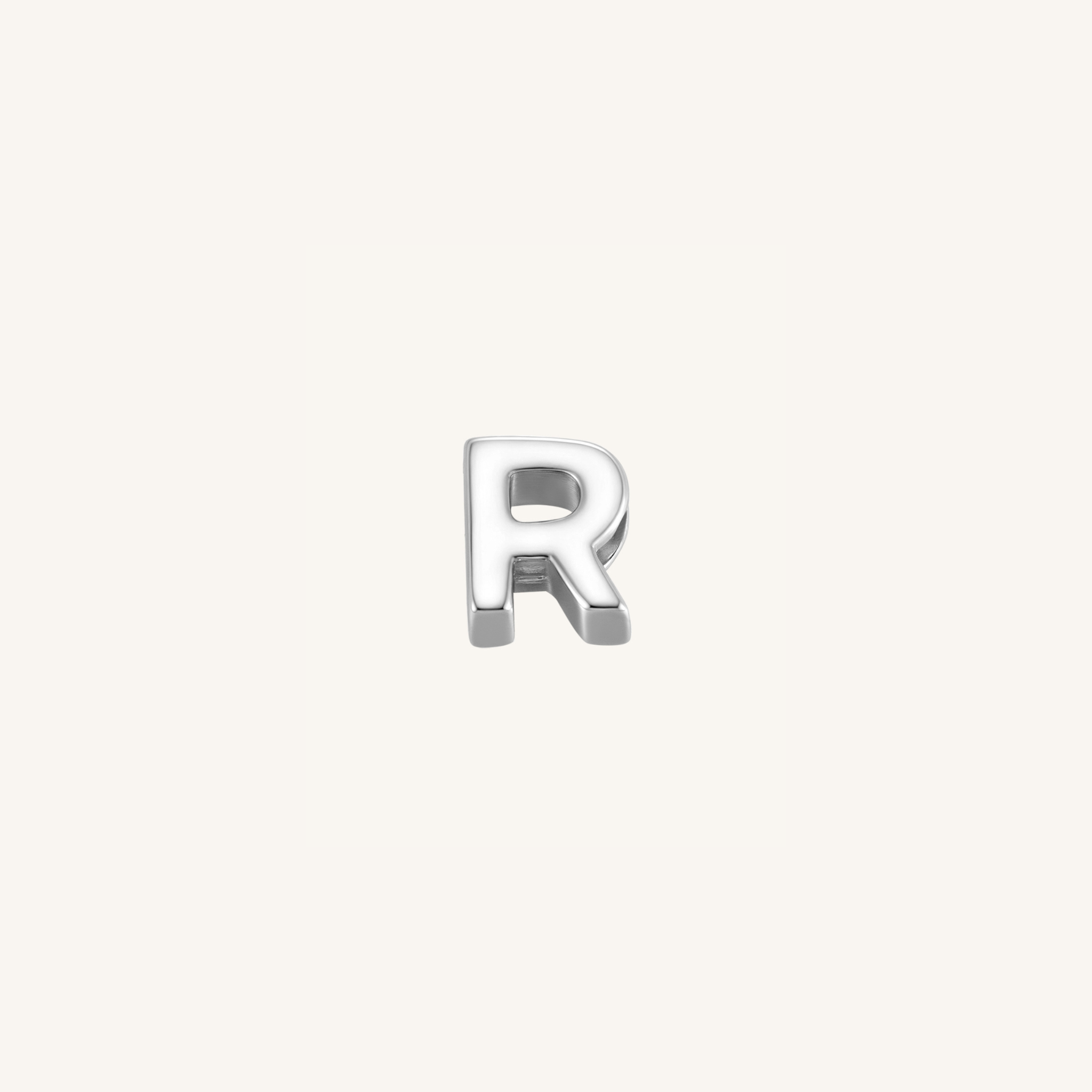 Letter R charm in silver