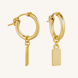 Engravable Rectangle Charm Hoops - Gold