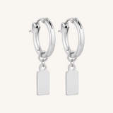 Engravable Rectangle Charm Hoops - Silver