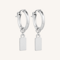 Engravable Rectangle Charm Hoops - Silver
