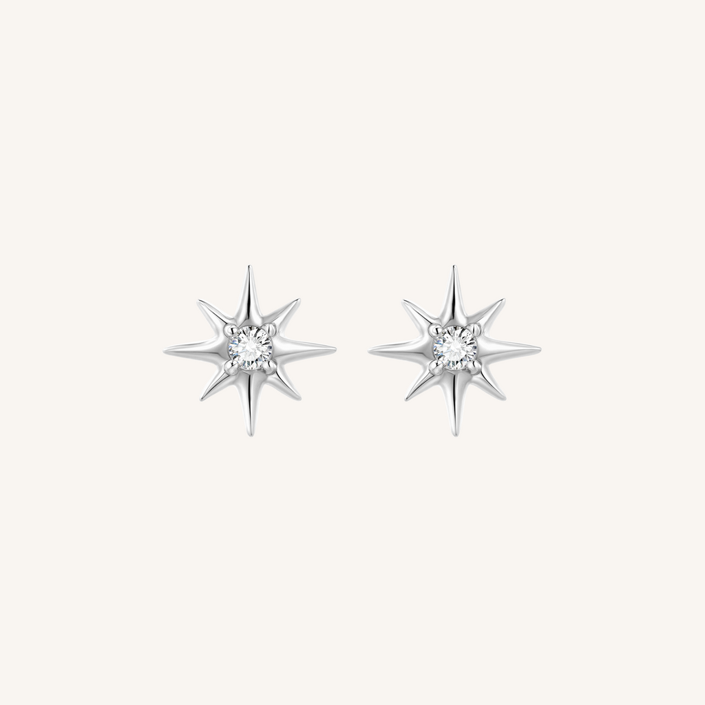 Starburst Flat Back Earrings Threaded Studs - 925 Sterling Silver