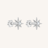 Starburst Flat Back Earrings – 925 Sterling Silver Threaded Studs