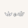 Triple Marquis Flat Back Earrings Threaded Studs - 925 Sterling Silver