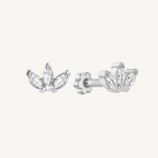 Triple Marquis Flat Back Earrings Threaded Studs - 925 Sterling Silver
