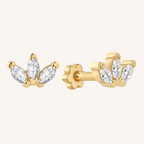 Triple Marquis Flat Back Earrings Threaded Studs - 14k Gold Filled