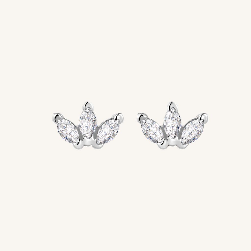Triple Marquis Flat Back Earrings Threaded Studs - 925 Sterling Silver