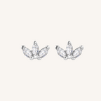 Triple Marquis Flat Back Earrings Threaded Studs - 925 Sterling Silver