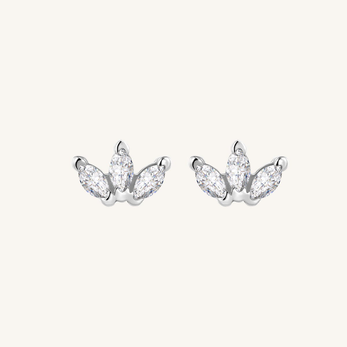Triple Marquis Flat Back Earrings Threaded Studs - 925 Sterling Silver