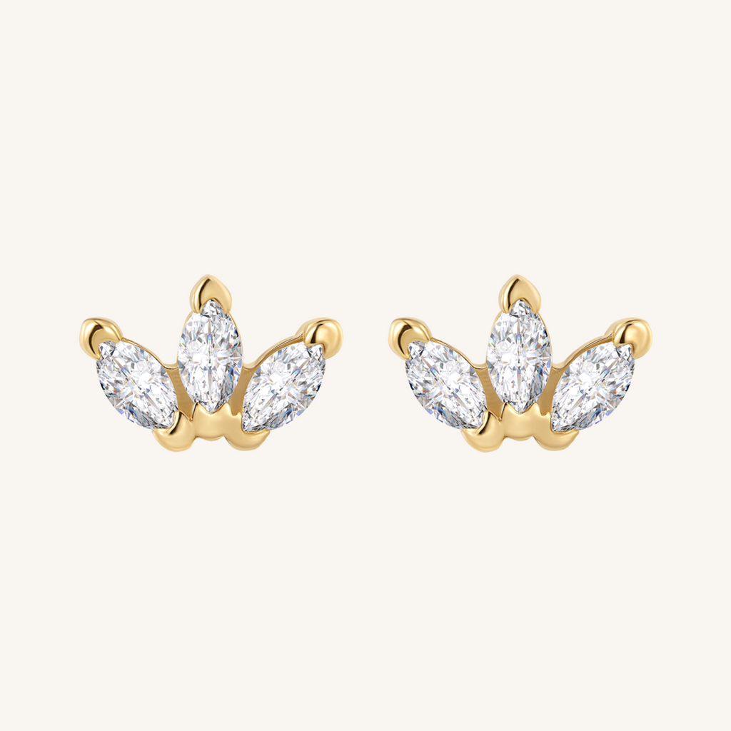 Triple Marquis Flat Back Earrings Threaded Studs - 14k Gold Filled