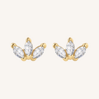 Triple Marquis Flat Back Earrings Threaded Studs - 14k Gold Filled