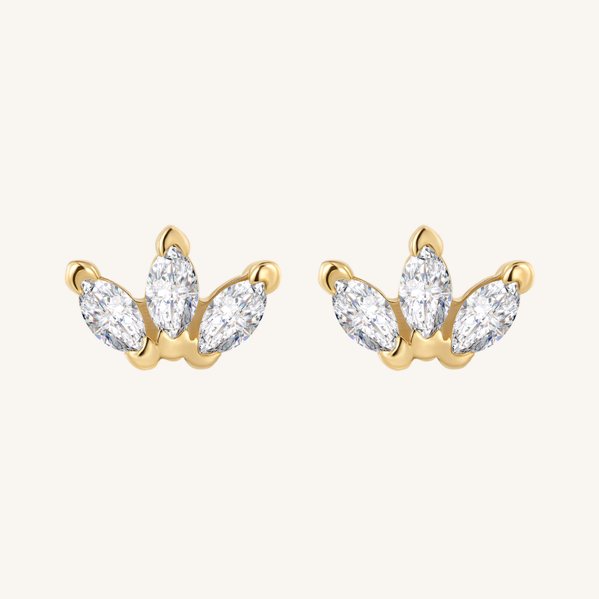 Triple Marquis Flat Back Earrings Threaded Studs - 14k Gold Filled
