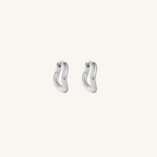 Pair of silver hoop earrings on a white background