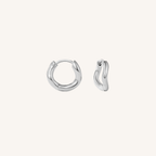 Pair of silver hoop earrings on a white background