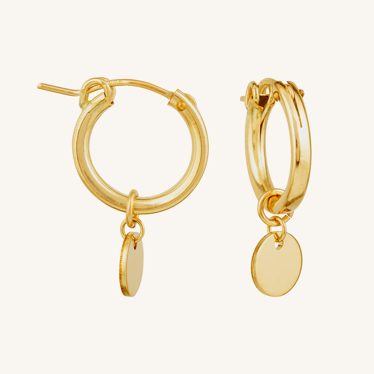Engravable Circle Charm Hoops - Gold