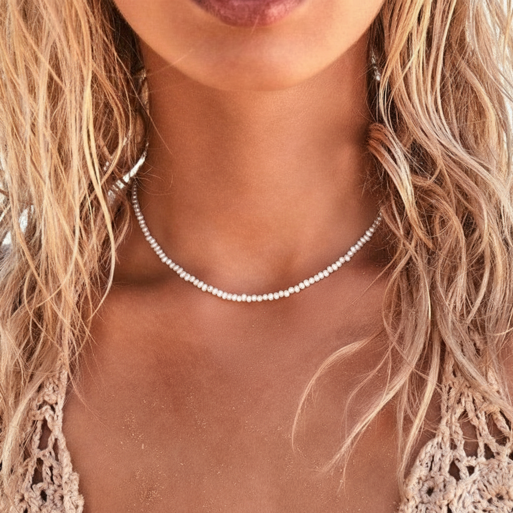 Mini Freshwater Pearl Chocker on model