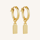 Engravable Rectangle Charm Hoops - Gold
