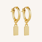 Engravable Rectangle Charm Hoops - Gold