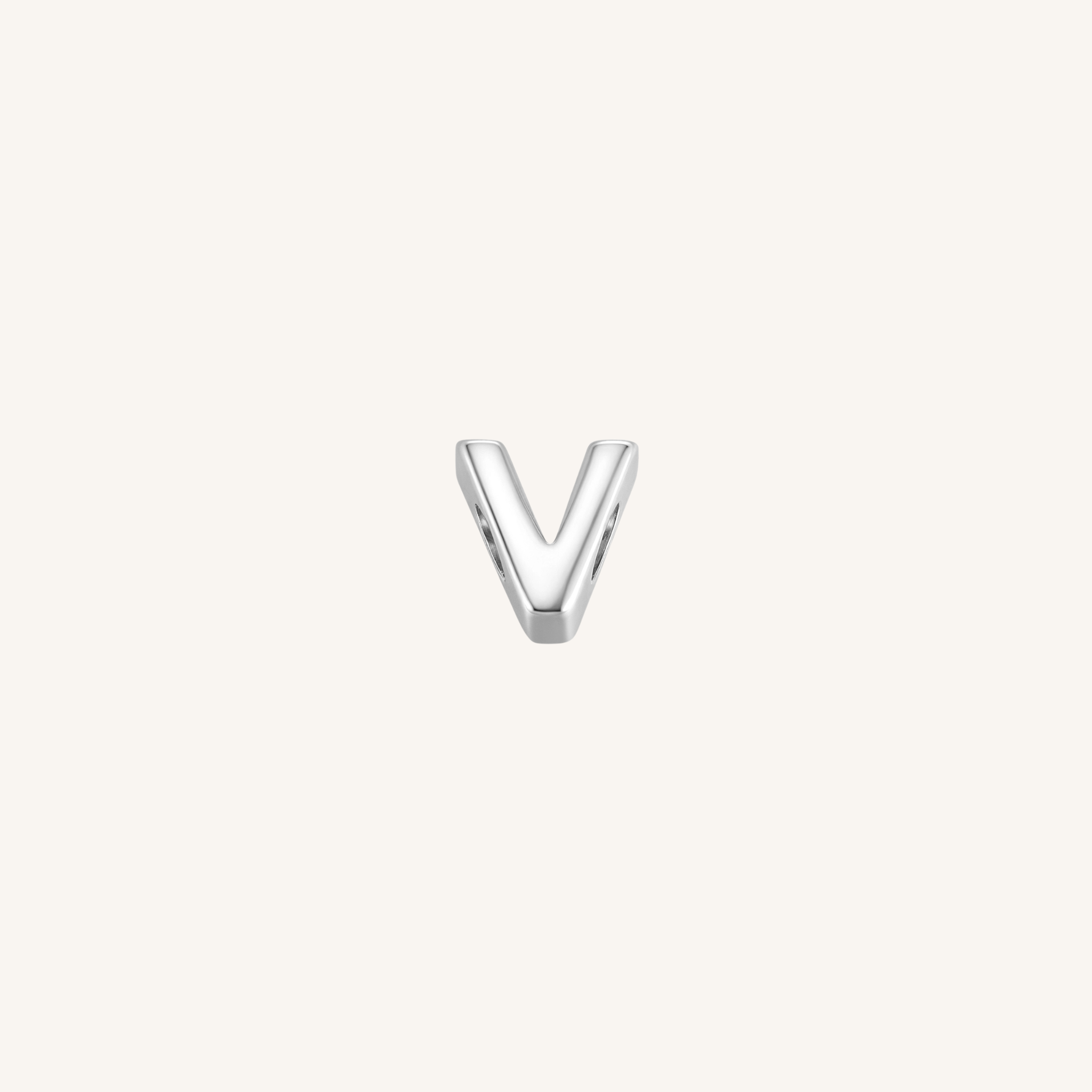 Letter V charm in silver